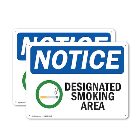 Signmission Designated Smoking Area, 14 in W x Rectangle, Plastic OS-2PACK-NS-P-1014-L-15402